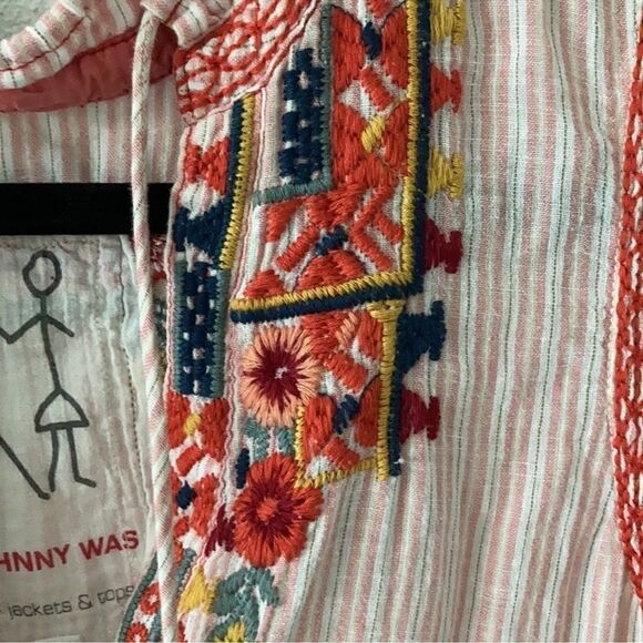 Johnny Was Pete and Greta Linen Blend Embroidered Striped Dress Size XS - Picture 4 of 5